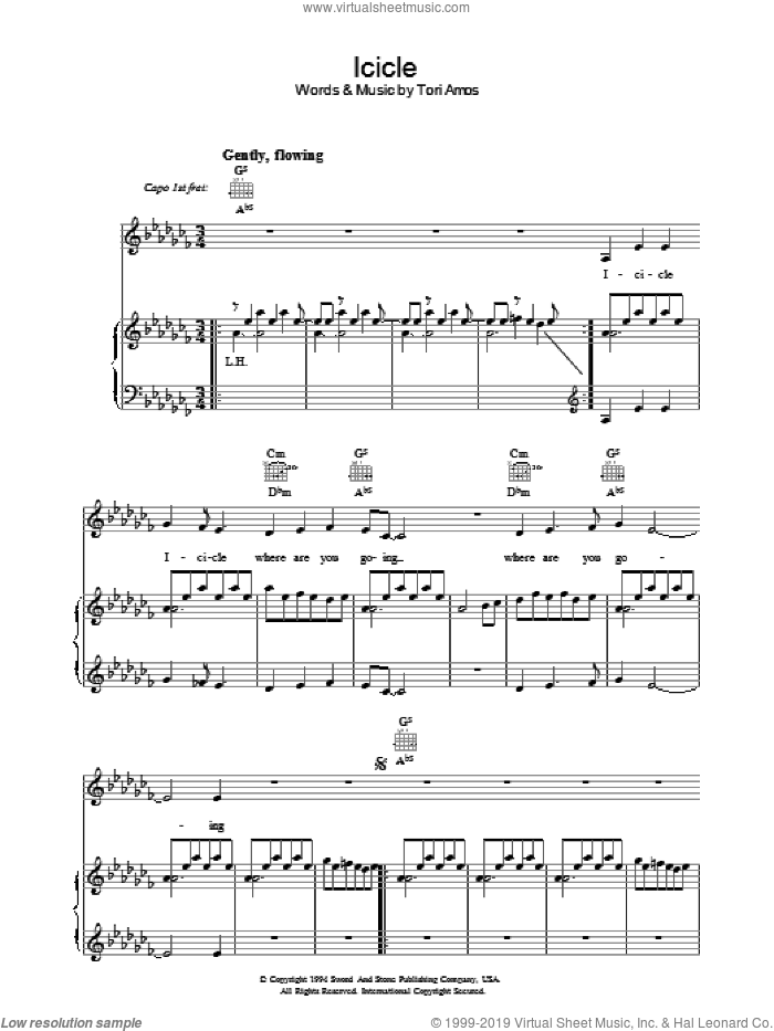 Icicle sheet music for voice, piano or guitar by Tori Amos, intermediate skill level