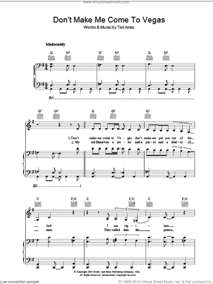 Don't Make Me Come To Vegas sheet music for voice, piano or guitar by Tori Amos, intermediate skill level