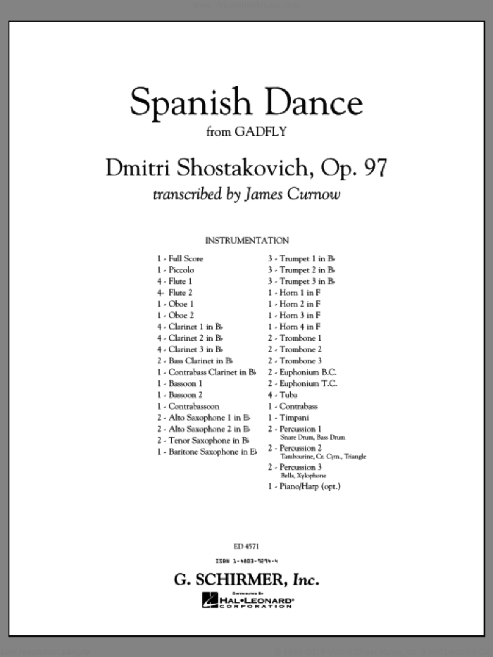Spanish Dance (from The Gadfly) (COMPLETE) sheet music for concert band by Dmitri Shostakovich and James Curnow, classical score, intermediate skill level