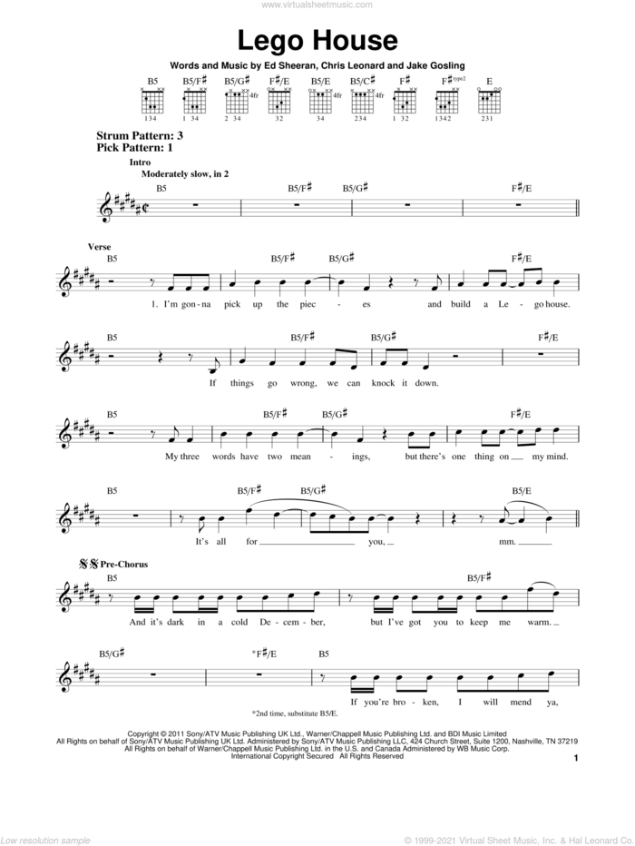 Lego House sheet music for guitar solo (chords) by Ed Sheeran, Chris Leonard and Jake Gosling, easy guitar (chords)