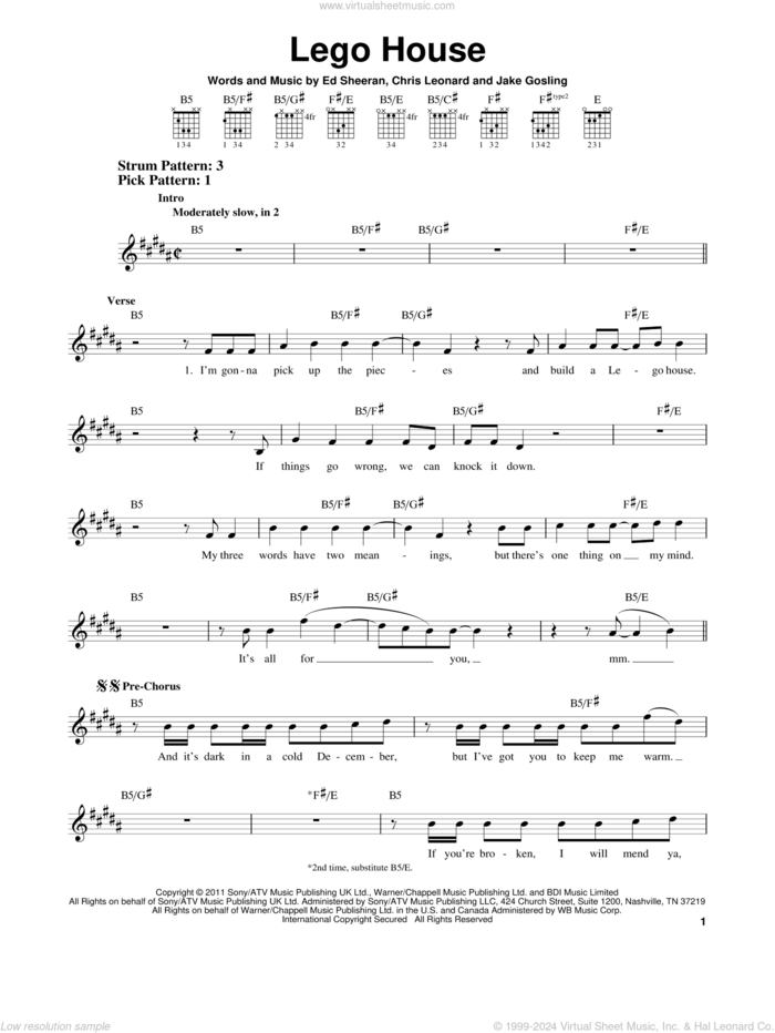 Lego House sheet music for guitar solo (chords) by Ed Sheeran, Chris Leonard and Jake Gosling, easy guitar (chords)