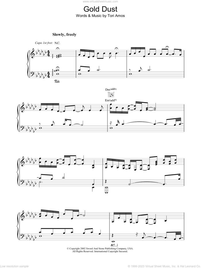 Gold Dust sheet music for voice, piano or guitar by Tori Amos, intermediate skill level