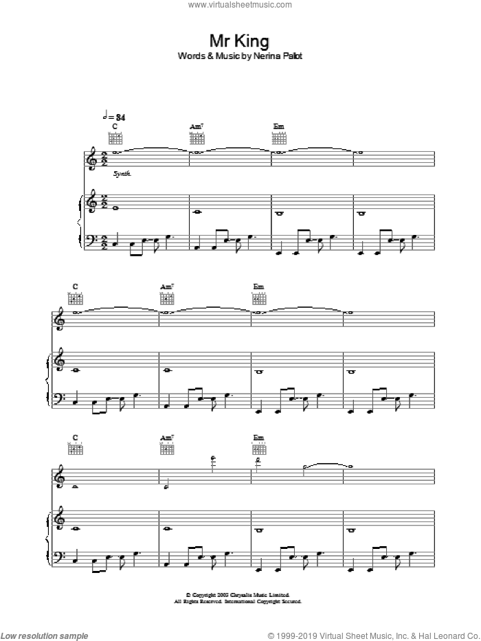 Mr. King sheet music for voice, piano or guitar by Nerina Pallot, intermediate skill level