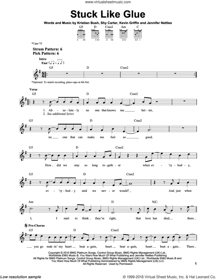 Stuck Like Glue sheet music for guitar solo (chords) by Sugarland, Jennifer Nettles, Kevin Griffin, Kristian Bush and Shy Carter, easy guitar (chords)