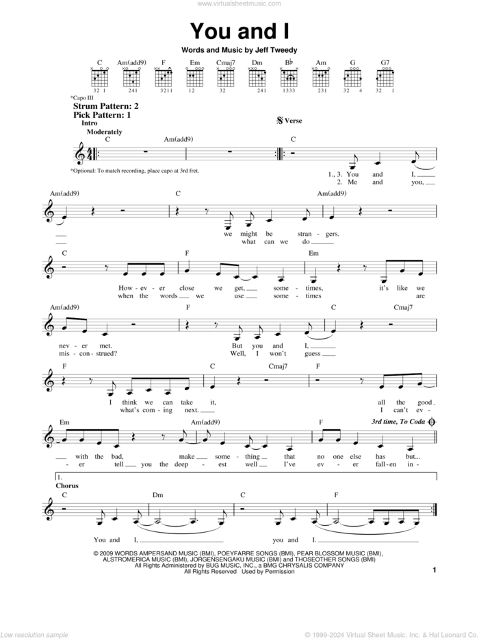 You And I sheet music for guitar solo (chords) by Wilco and Jeff Tweedy, easy guitar (chords)