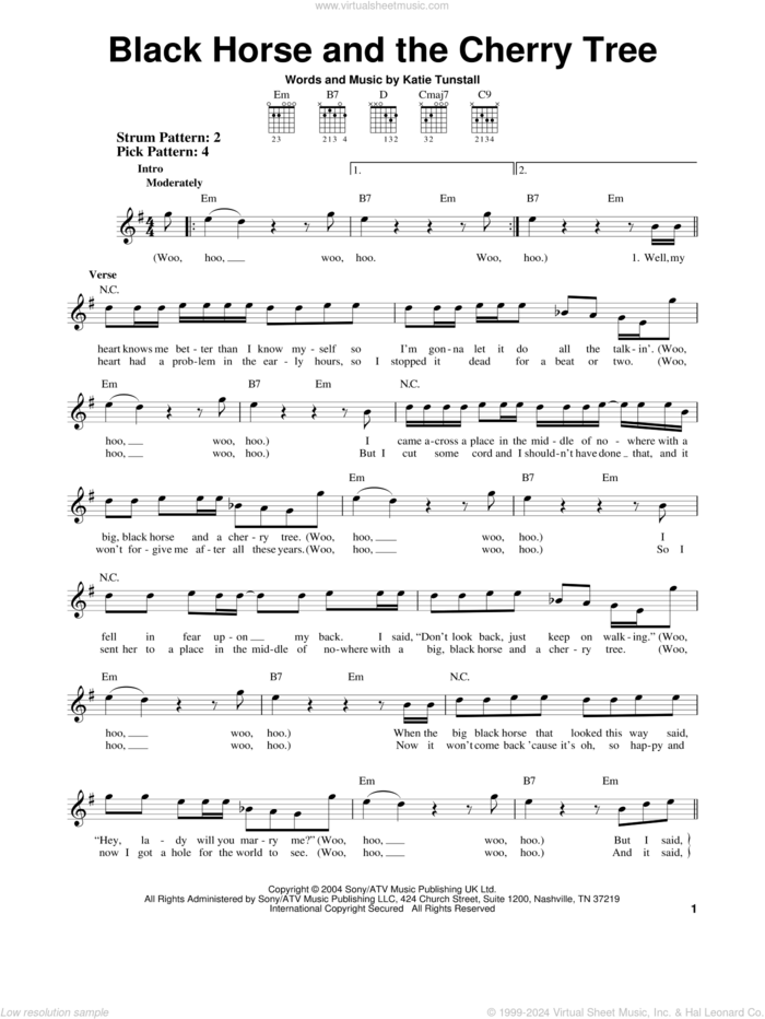 Black Horse And The Cherry Tree sheet music for guitar solo (chords) by KT Tunstall and Casey Weston, easy guitar (chords)