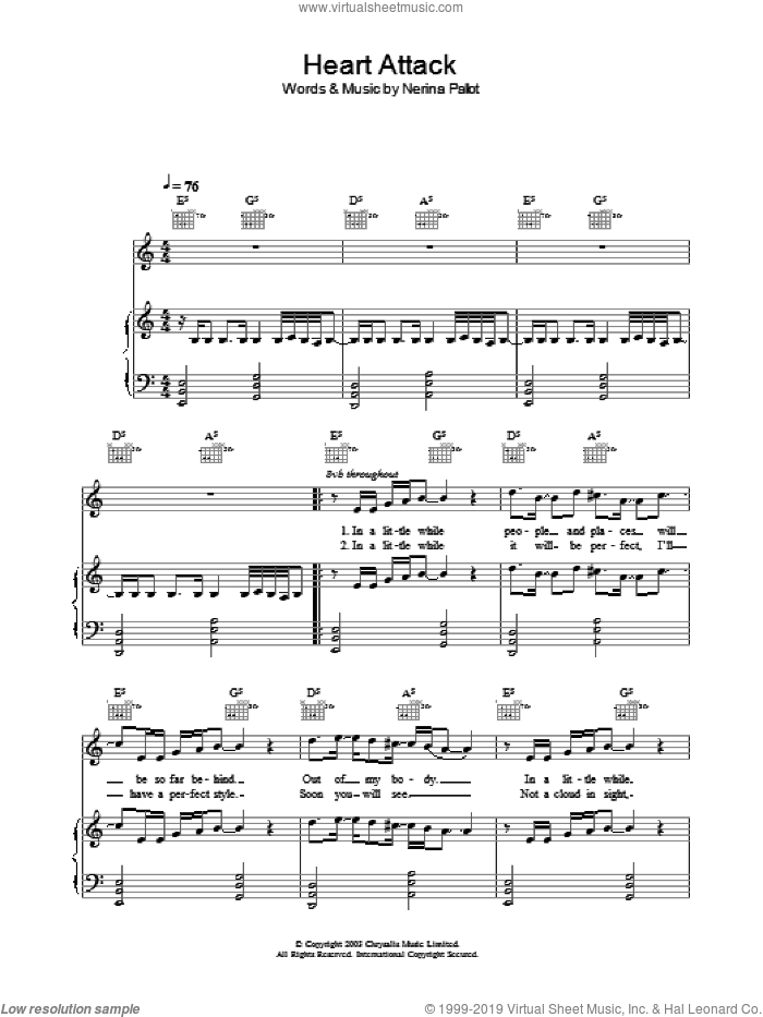 Heart Attack sheet music for voice, piano or guitar by Nerina Pallot, intermediate skill level