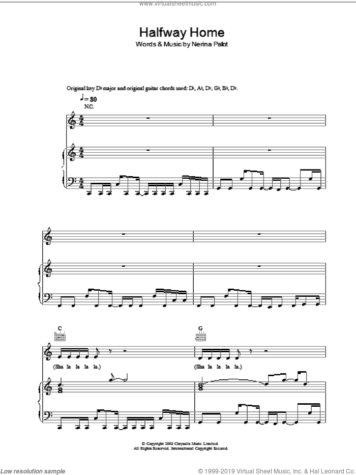 Halfway Home sheet music for voice, piano or guitar by Nerina Pallot, intermediate skill level