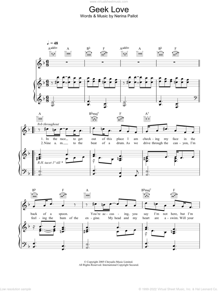 Geek Love sheet music for voice, piano or guitar by Nerina Pallot, intermediate skill level