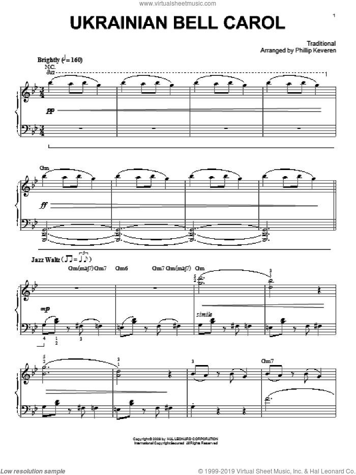 Ukrainian Bell Carol [Jazz version] (arr. Phillip Keveren) sheet music for piano solo by Phillip Keveren and Miscellaneous, intermediate skill level