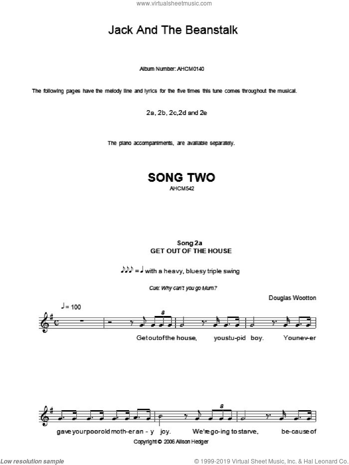 Song 2 (from Jack And The Beanstalk) sheet music for voice and other instruments (fake book) by Alison Hedger and Douglas Wootton, intermediate skill level