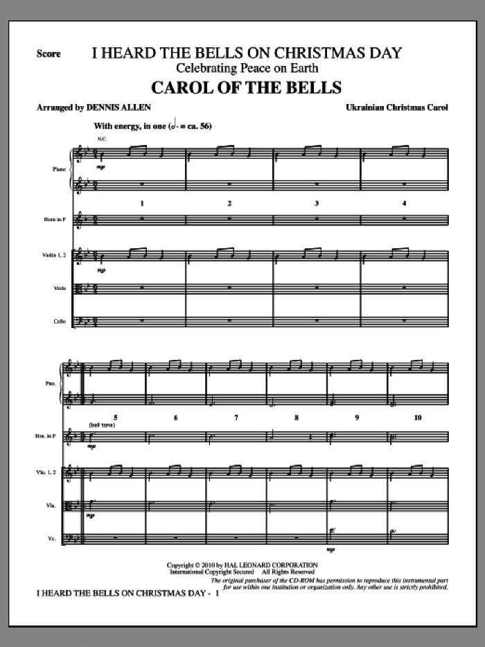I Heard The Bells On Christmas Day (Celebrating Peace On Earth) (COMPLETE) sheet music for orchestra/band by Dennis Allen and Peter Wilhousky, intermediate skill level