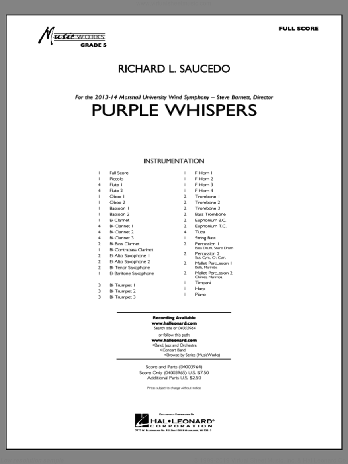Purple Whispers (COMPLETE) sheet music for concert band by Richard L. Saucedo, intermediate skill level