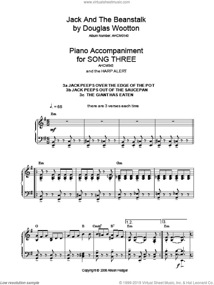 Song 3 (from Jack And The Beanstalk) sheet music for piano solo by Alison Hedger and Douglas Wootton, intermediate skill level