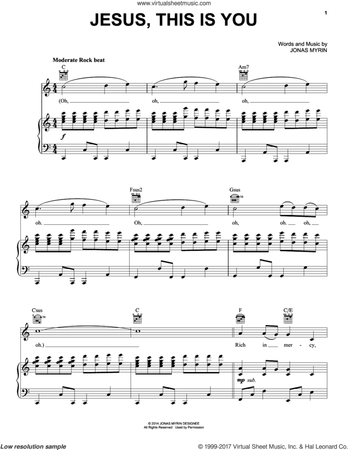 Jesus, This Is You sheet music for voice, piano or guitar by Chris Tomlin and Jonas Myrin, intermediate skill level