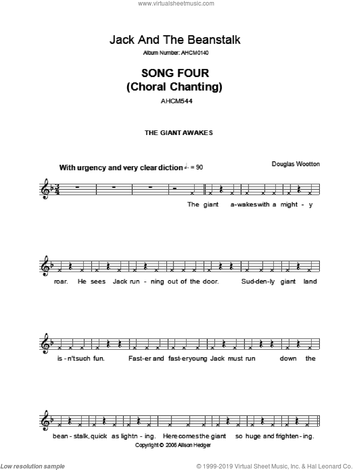 Song 4 (from Jack And The Beanstalk) sheet music for voice and other instruments (fake book) by Alison Hedger and Douglas Wootton, intermediate skill level