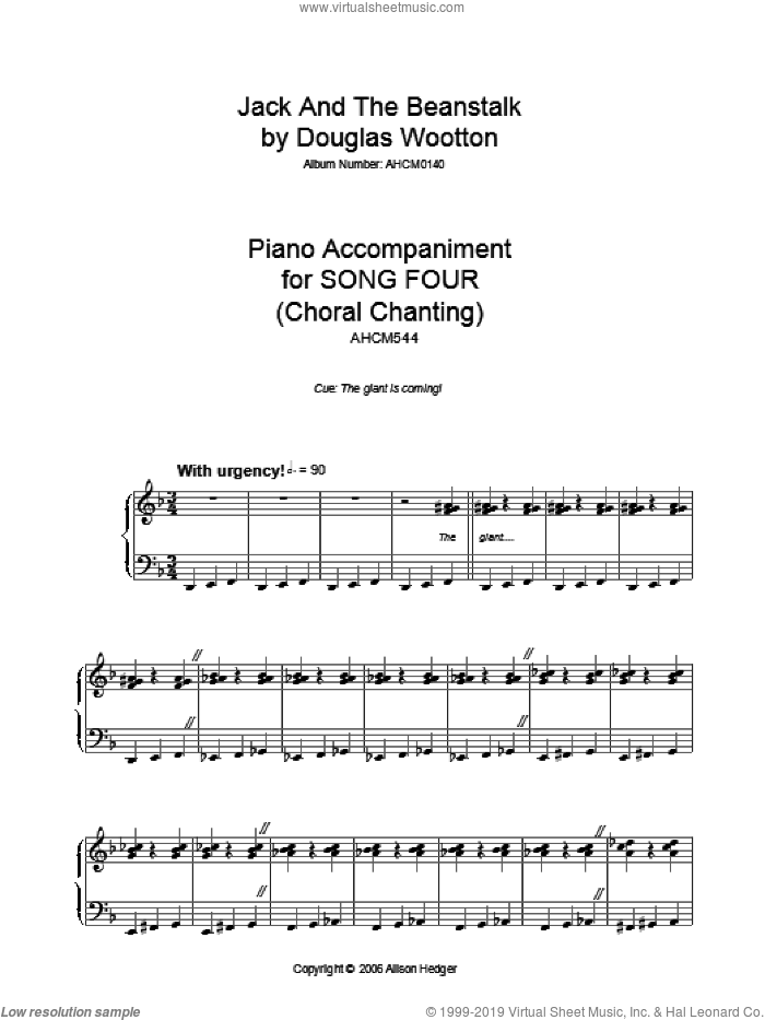 Song 4 (from Jack And The Beanstalk) sheet music for piano solo by Alison Hedger and Douglas Wootton, intermediate skill level