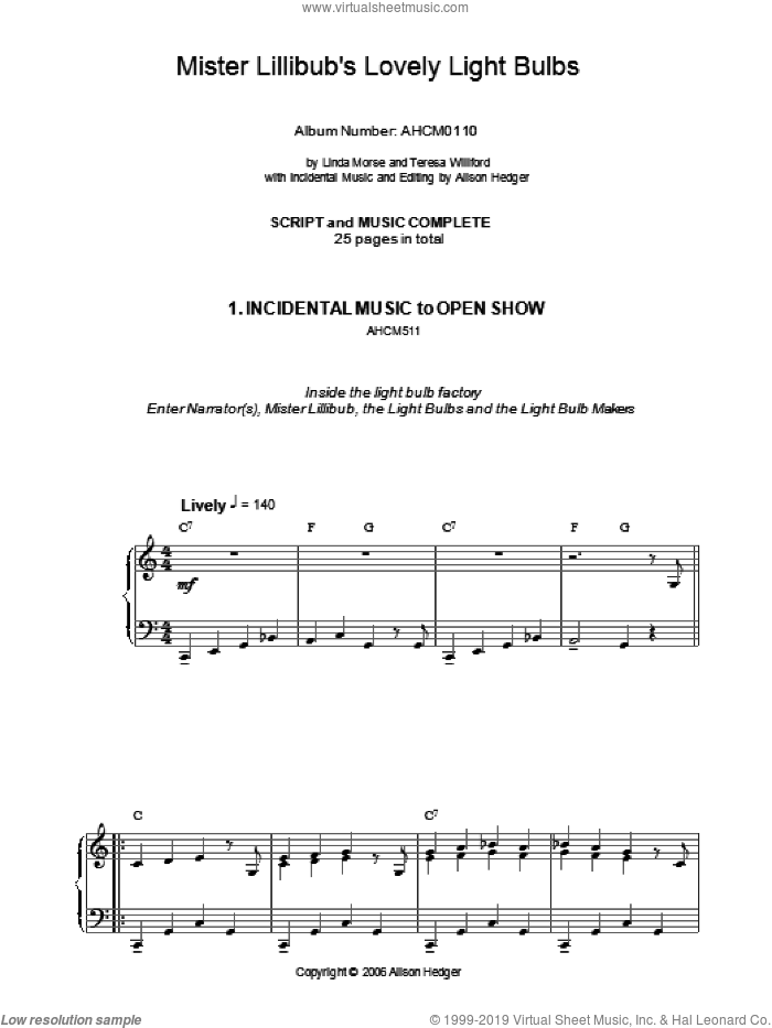Incidental Music (from Mister Lillibub's Lovely Light Bulbs) sheet music for piano solo by Alison Hedger, intermediate skill level