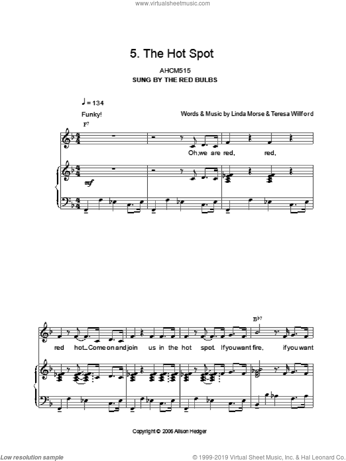 The Hot Spot (from Mister Lillibub's Lovely Light Bulbs) sheet music for voice, piano or guitar by Alison Hedger, Linda Morse and Teresa Willford, intermediate skill level