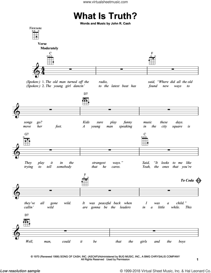 What Is Truth? sheet music for ukulele by Johnny Cash, intermediate skill level