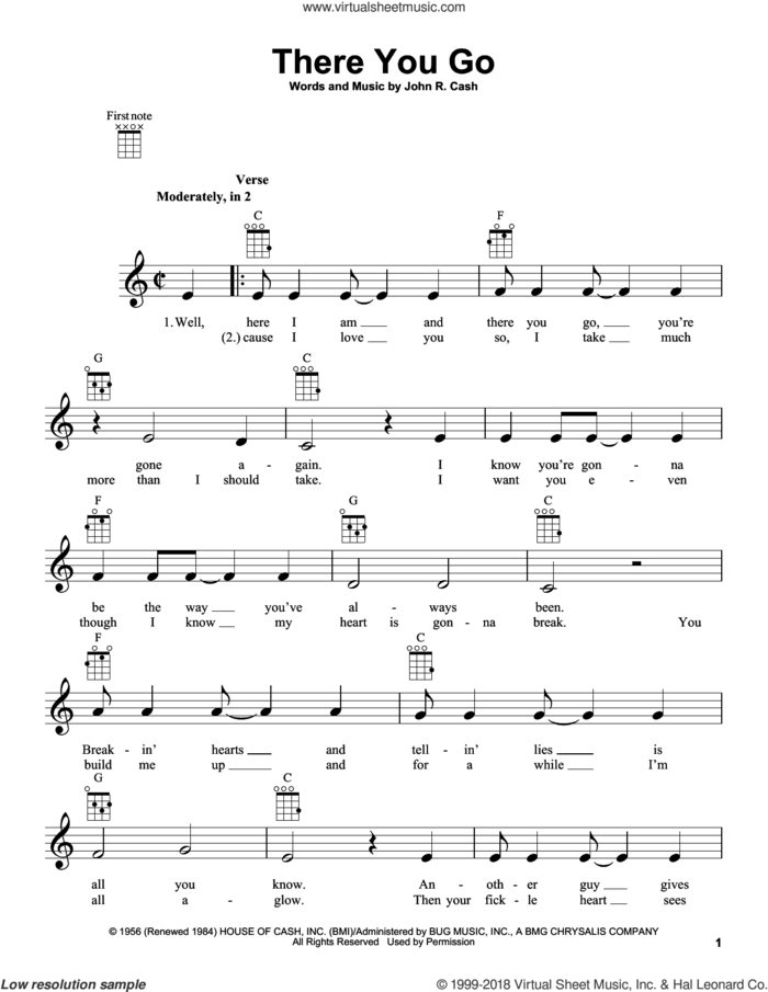 There You Go sheet music for ukulele by Johnny Cash, intermediate skill level