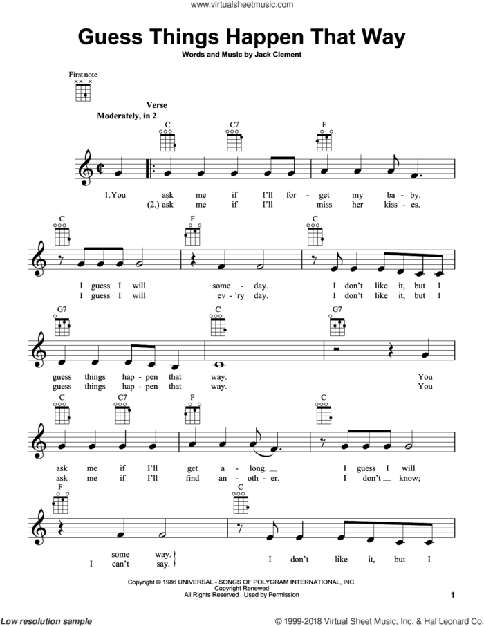 Guess Things Happen That Way sheet music for ukulele by Johnny Cash and Jack Clement, intermediate skill level