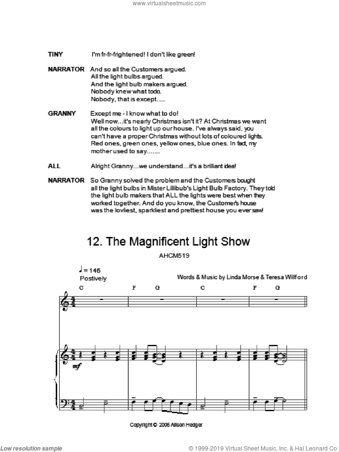The Magnificent Light Show (from Mister Lillibub's Lovely Light Bulbs) sheet music for voice, piano or guitar by Alison Hedger, Linda Morse and Teresa Willford, intermediate skill level