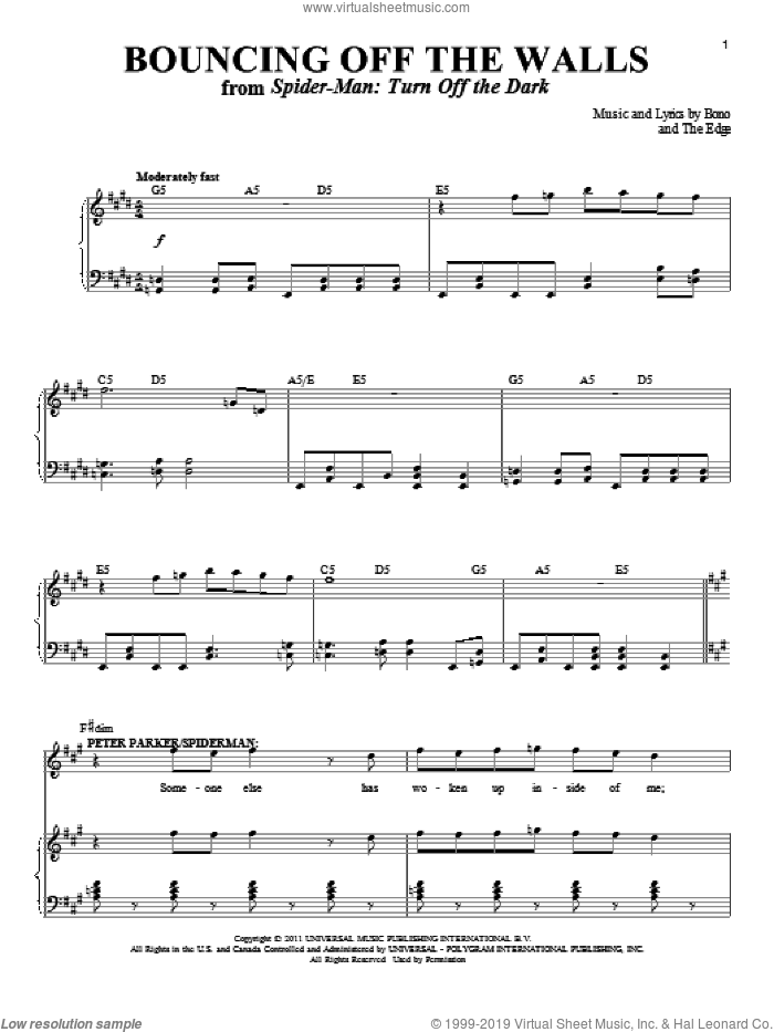 Bouncing Off The Walls sheet music for voice and piano by Bono & The Edge, Bono and The Edge, intermediate skill level