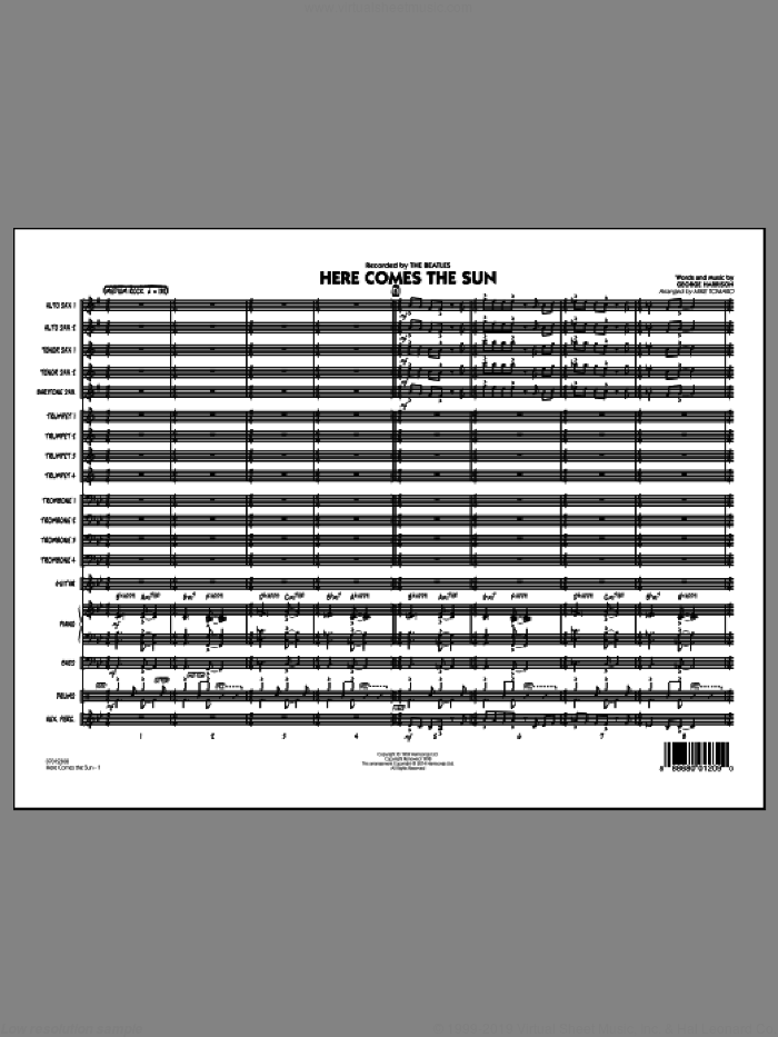 Here Comes the Sun (COMPLETE) sheet music for jazz band by The Beatles, George Harrison and Mike Tomaro, intermediate skill level