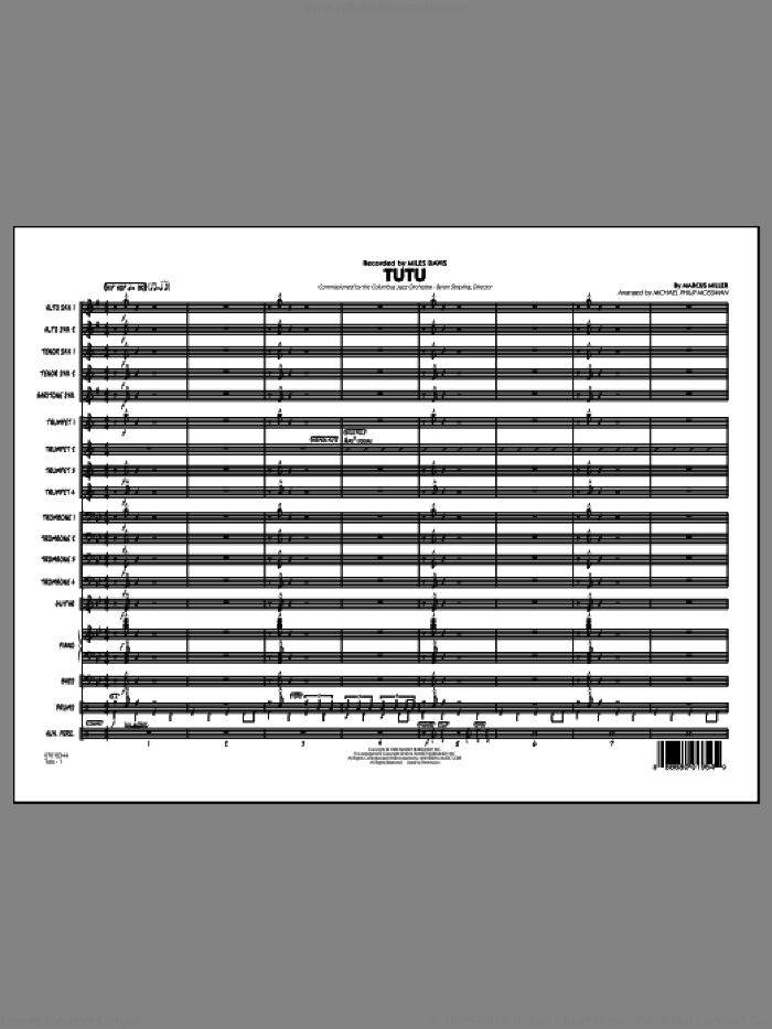 Tutu (COMPLETE) sheet music for jazz band by Michael Philip Mossman and Marcus Miller, intermediate skill level