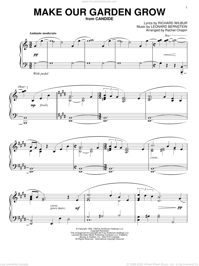 Make Our Garden Grow sheet music for piano solo by Leonard Bernstein and Richard Wilbur, intermediate skill level