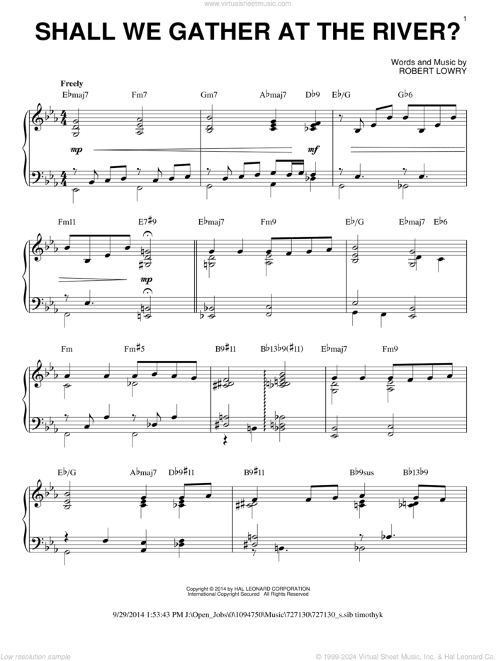 Shall We Gather At The River? [Jazz version] (arr. Brent Edstrom) sheet music for piano solo by Robert Lowry, intermediate skill level