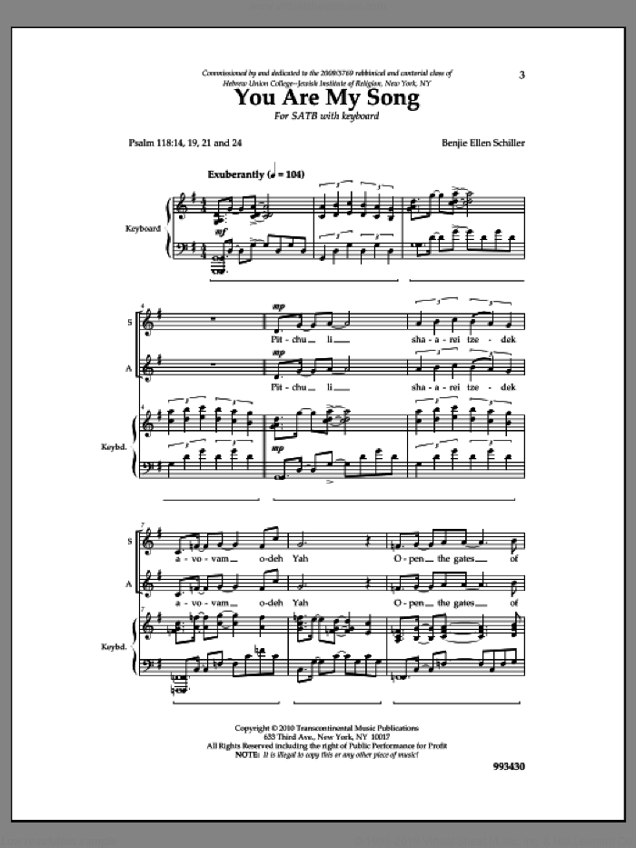 You Are My Song sheet music for choir (SATB: soprano, alto, tenor, bass) by Benjie Ellen Schiller, intermediate skill level