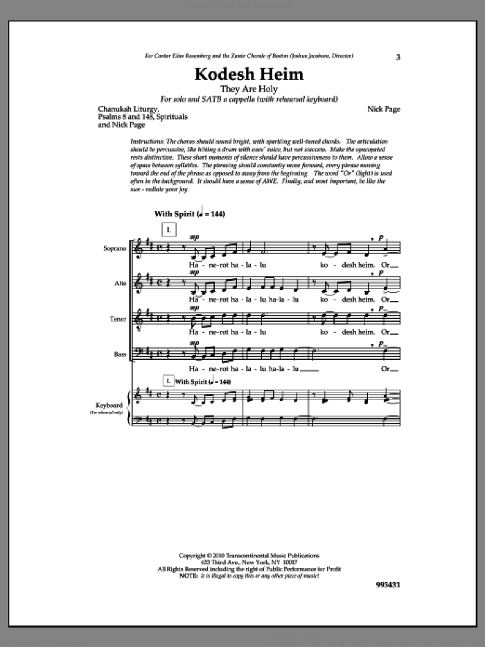Kodesh Heim sheet music for choir (SATB: soprano, alto, tenor, bass) by Nick Page, intermediate skill level
