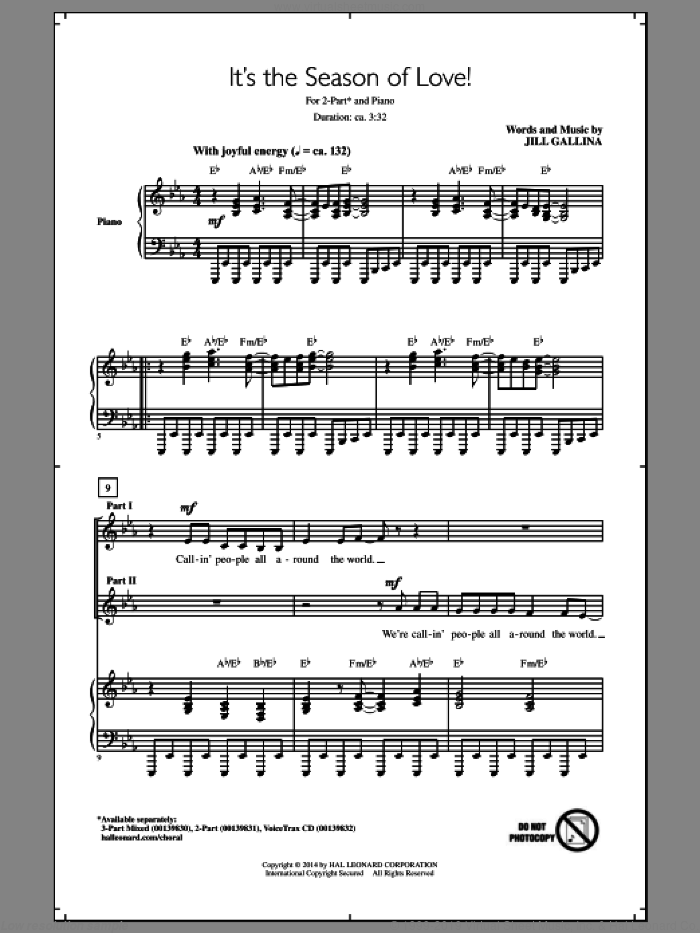 It's The Season Of Love! sheet music for choir (2-Part) by Jill Gallina, intermediate duet