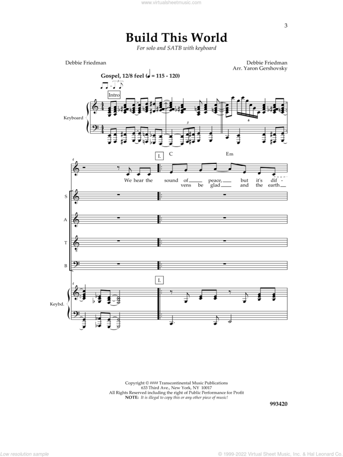 Build This World sheet music for choir (SATB: soprano, alto, tenor, bass) by Debbie Friedman and Yaron Gershovsky, intermediate skill level
