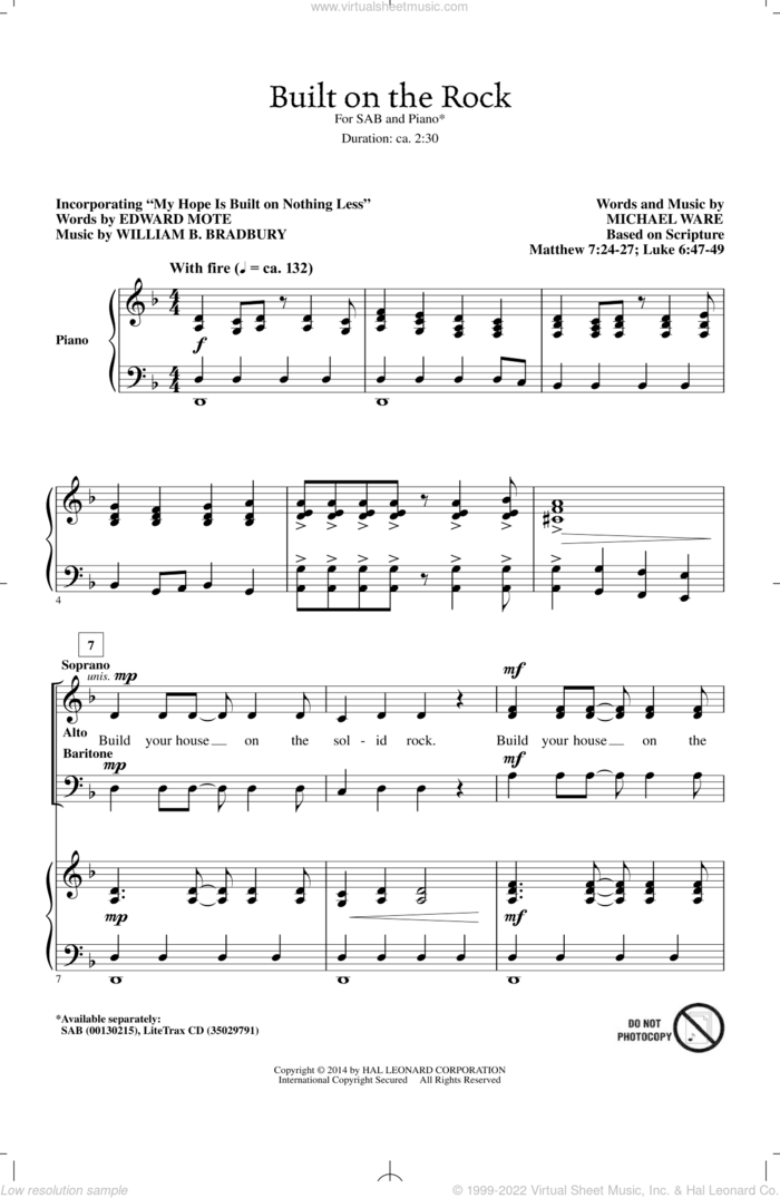 Built On The Rock sheet music for choir (SAB: soprano, alto, bass) by Michael Ware, intermediate skill level