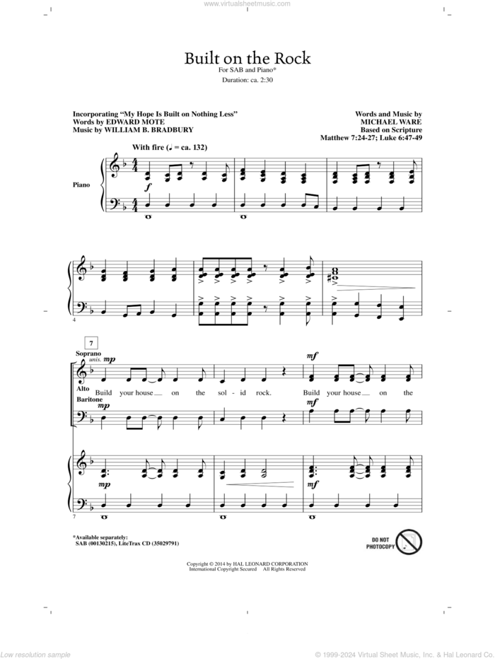 Built On The Rock sheet music for choir (SAB: soprano, alto, bass) by Michael Ware, intermediate skill level