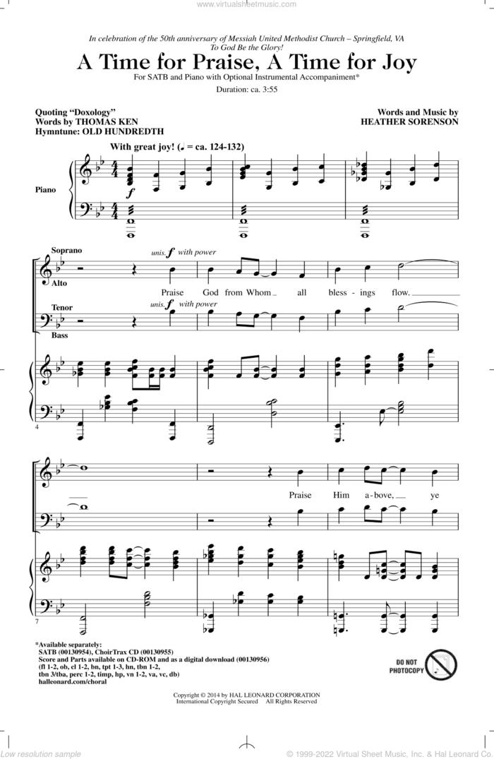 A Time For Praise, A Time For Joy sheet music for choir (SATB: soprano, alto, tenor, bass) by Heather Sorenson, Louis Bourgeois and Thomas Ken, intermediate skill level