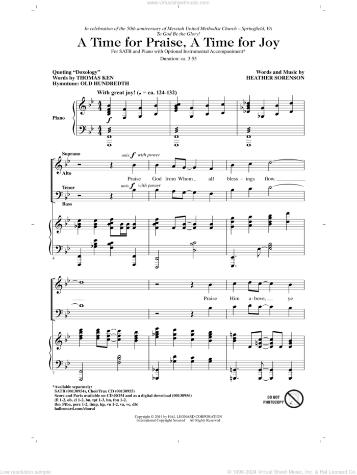 A Time For Praise, A Time For Joy sheet music for choir (SATB: soprano, alto, tenor, bass) by Heather Sorenson, Louis Bourgeois and Thomas Ken, intermediate skill level