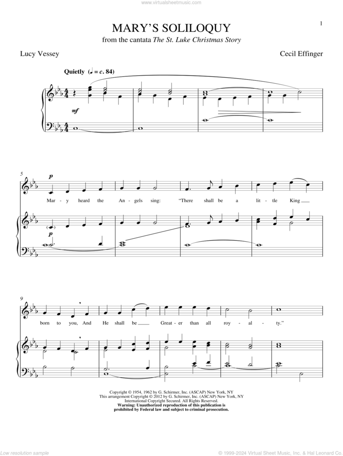 Mary's Soliloquy sheet music for voice and piano (High Voice) by Cecil Effinger, classical score, intermediate skill level