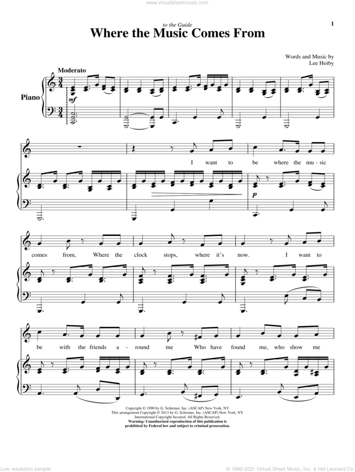 Where The Music Comes From sheet music for voice and piano (High Voice) by Lee Hoiby, classical score, intermediate skill level