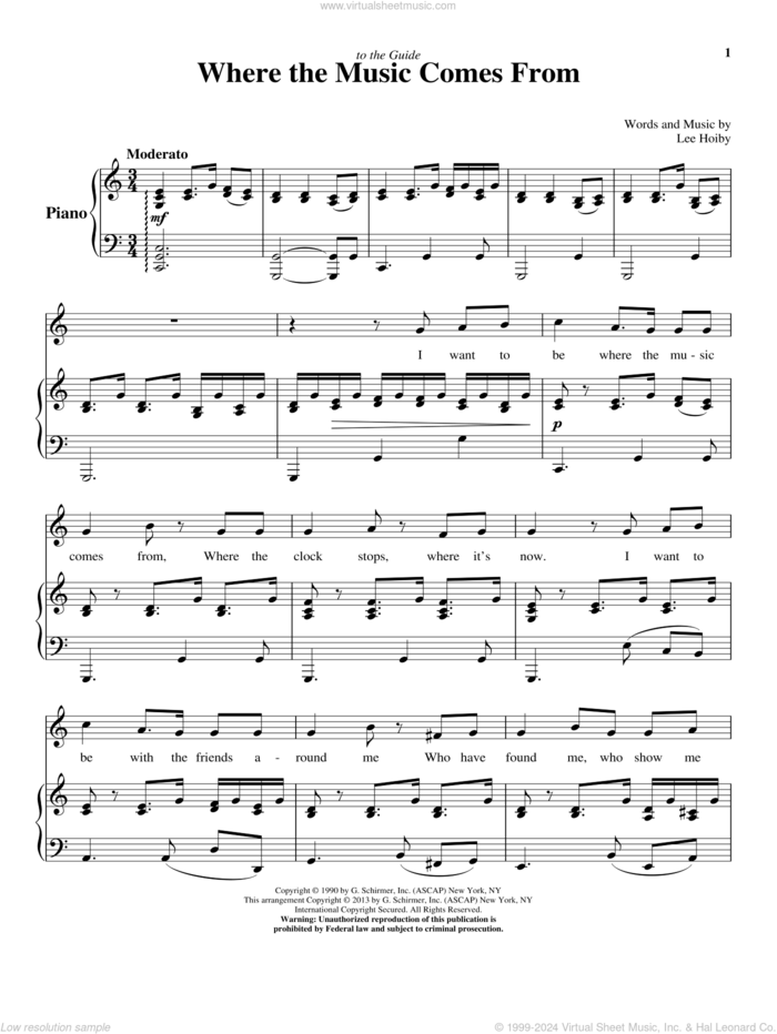 Where The Music Comes From sheet music for voice and piano (High Voice) by Lee Hoiby, classical score, intermediate skill level