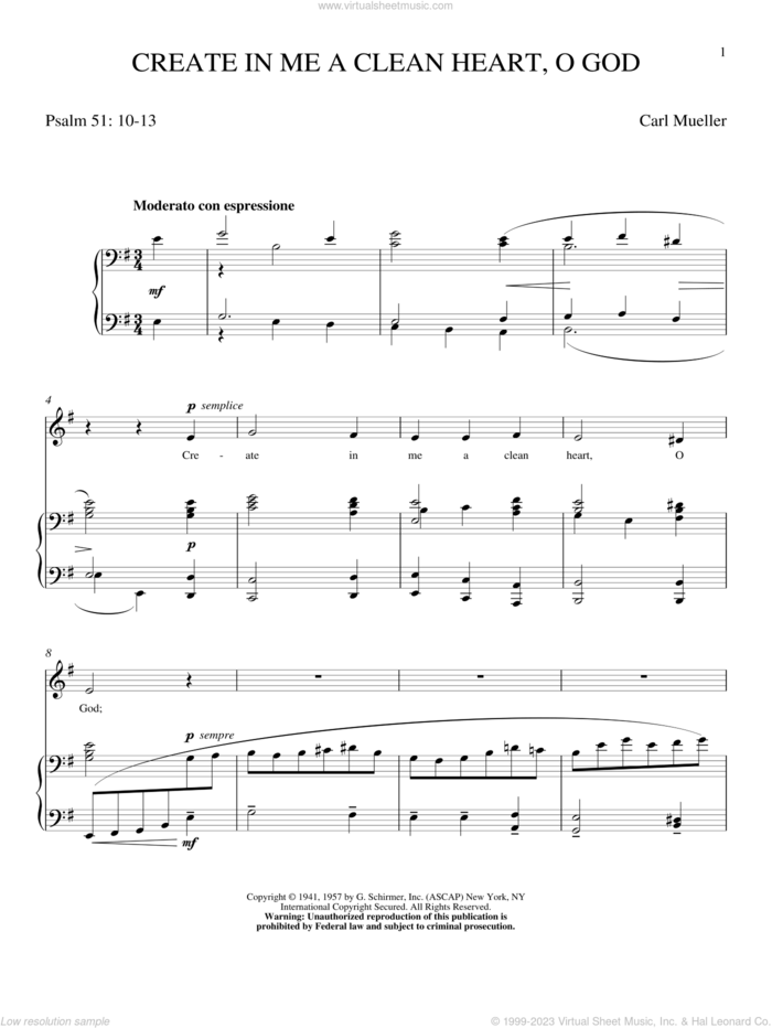 Create In Me A Clean Heart, O God sheet music for voice and piano (High Voice) by Keith Green and Carl Mueller, classical score, intermediate skill level