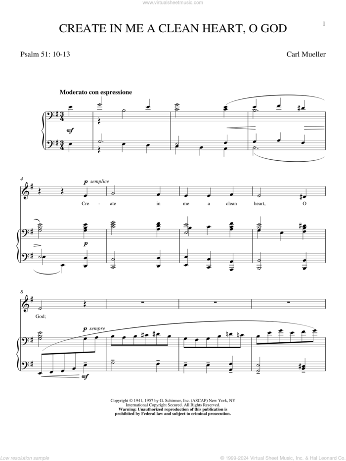 Create In Me A Clean Heart, O God sheet music for voice and piano (High Voice) by Keith Green and Carl Mueller, classical score, intermediate skill level