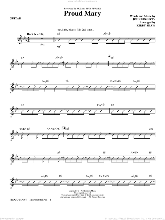 Proud Mary (arr. Kirby Shaw) sheet music for orchestra/band (guitar) by John Fogerty, Creedence Clearwater Revival, Ike & Tina Turner and Kirby Shaw, intermediate skill level