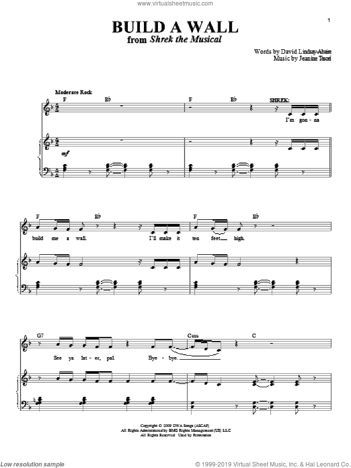 Build A Wall sheet music for voice and piano by Jeanine Tesori and David Lindsay-Abaire, intermediate skill level