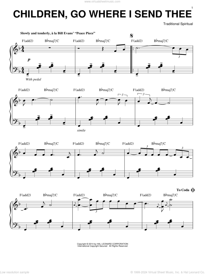 Children Go Where I Send Thee [Jazz version] (arr. Brent Edstrom) sheet music for piano solo by Emily Crocker, Brent Edstrom and Miscellaneous, intermediate skill level