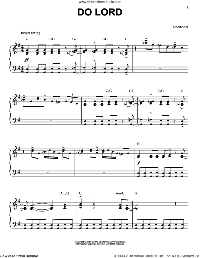 Do Lord [Jazz version] (arr. Brent Edstrom) sheet music for piano solo, intermediate skill level