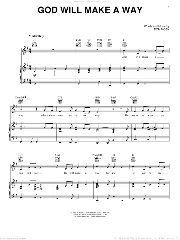 God Will Make A Way sheet music for voice, piano or guitar by Don Moen, intermediate skill level